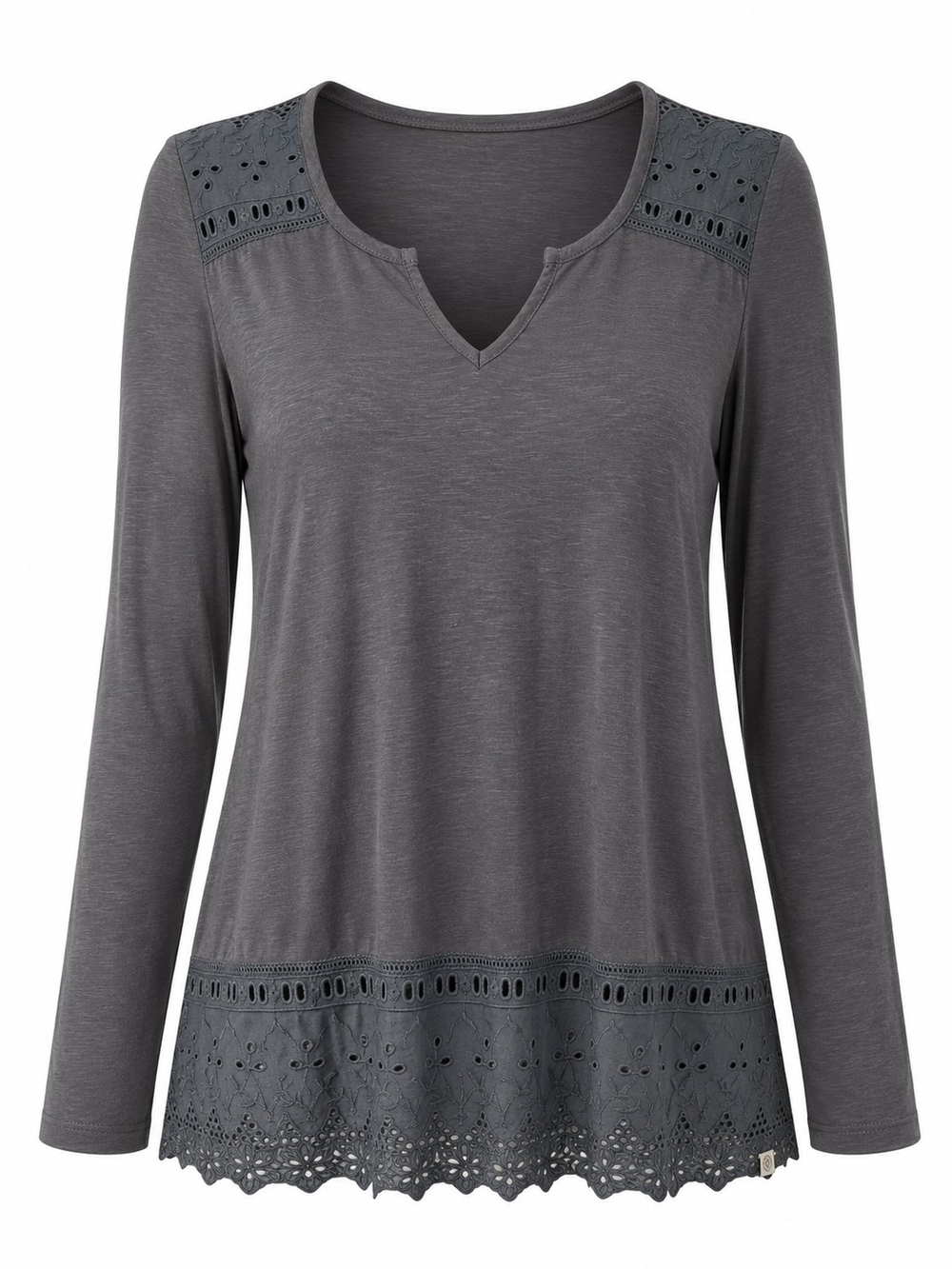 Element Eden Gray Lace Hem Long Sleeve Boho Top Size Medium
